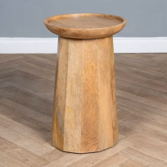 Elm Home And Garden Round Mango Wood Side Table in Brown