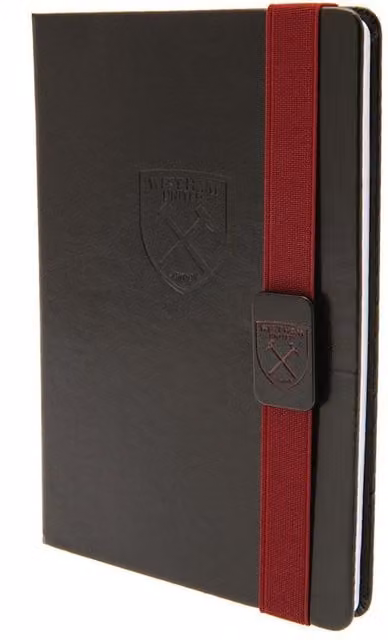 West Ham United FC Premium A5 Faux Leather Hardcover Notebook with Elastic Closure and Bookmark in Maroon and Black