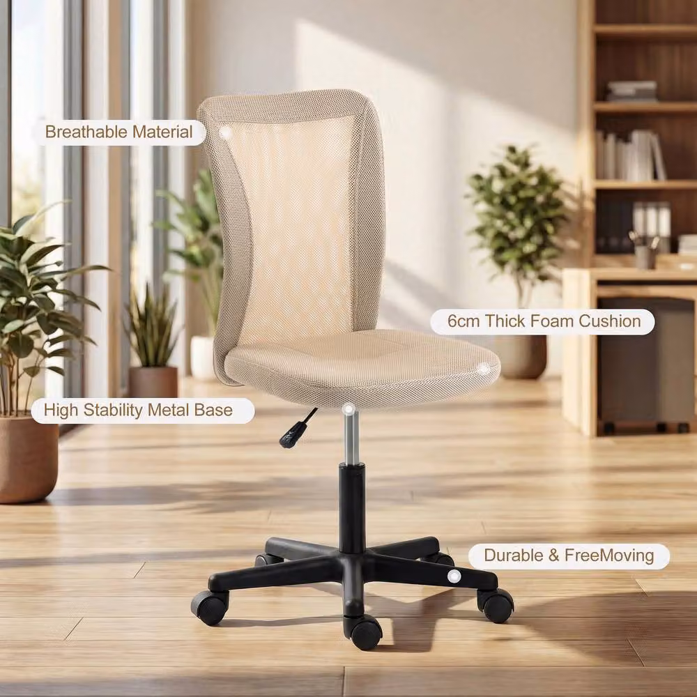 Vinsetto Armless Swivel Task Chair in Beige Fabric with Metal Base and Castors – 3
