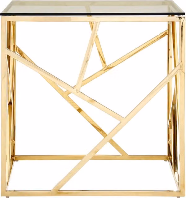 Orsina Geometric Gold and Transparent Glass End Table