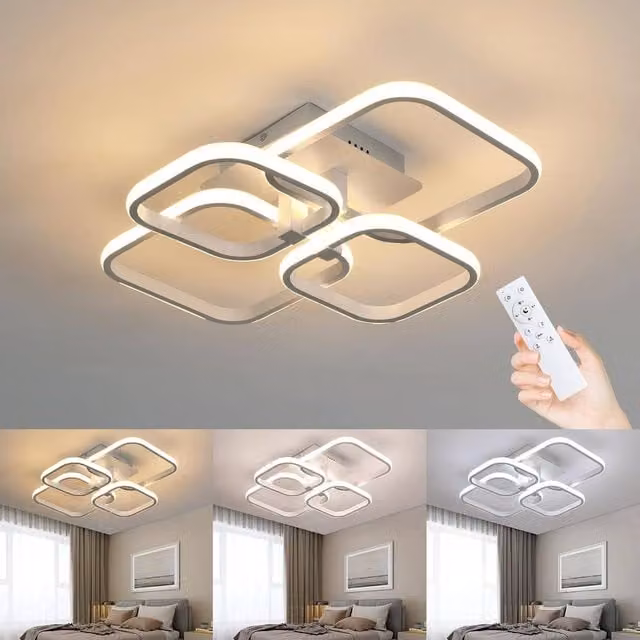 Goeco Modern White Square LED Ceiling Light with Remote Control and Dimming Function, 48W