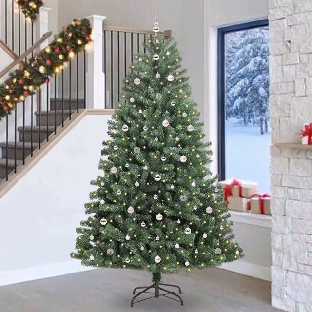 Berkfield Home Artificial Hinged Christmas Tree in Green, Height: 270 cm