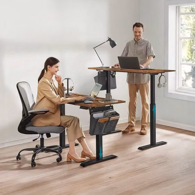 VASAGLE Electric Height Adjustable Standing Desk in Bronze and Brown