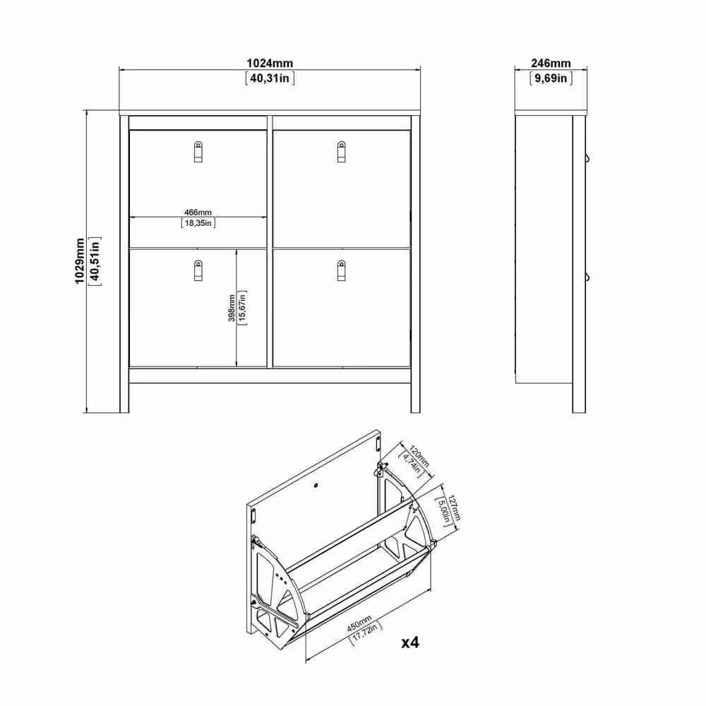 Wyld Haus Gossmere Matt Black 4 Door Shoe Cabinet – 4