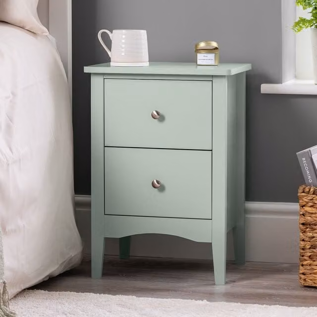 Christow Slim Bedside Table with 2 Drawers, Green Storage Cabinet for Bedroom or Hallway, W/D/H: 30 x 40 x 57 cm