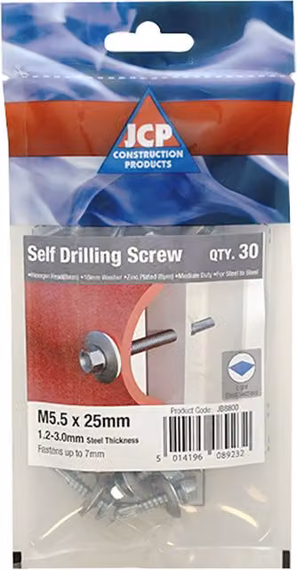 JCP Fixings Metalfix Self-Drilling Screws, Grey, 5.5 x 32mm