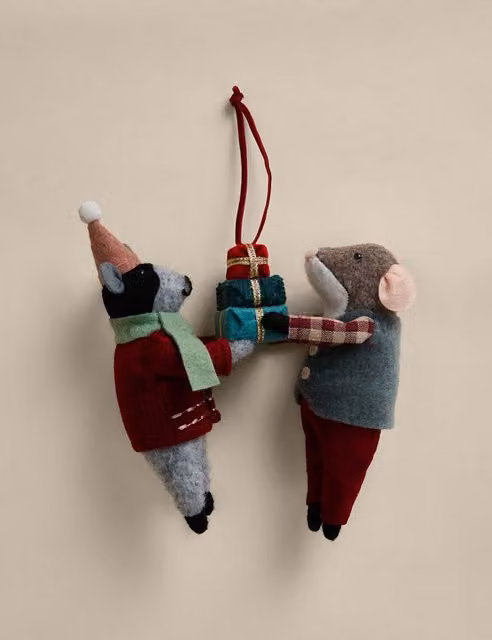 M&S Multicolour Felt Mice Duo Hanging Christmas Decorations