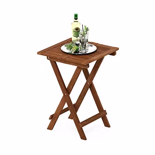 Furinno TIOMAN Folding Outdoor Side Table in Brown Oiled Treated Hardwood