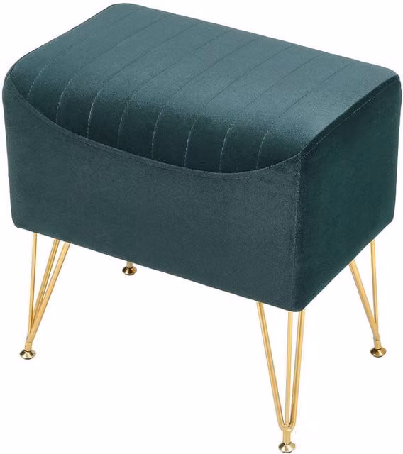 Livingandhome Green Velvet Rectangular Stool with Gold Metal Legs