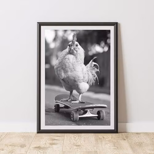 60 SECOND MAKEOVER Chicken Skateboarding Illustration Paper Poster, A4