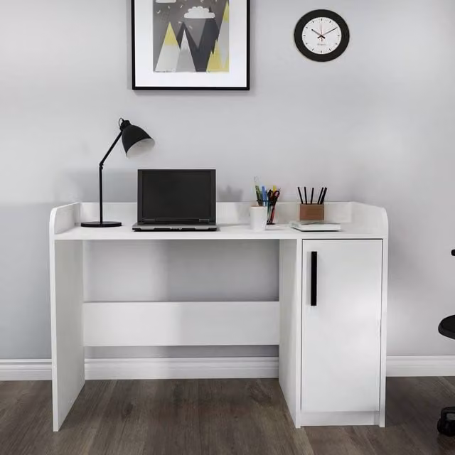 Destina Home Luses Modern White Computer Desk with Cabinet W/D/H: 123.6 x 60 x 83 cm