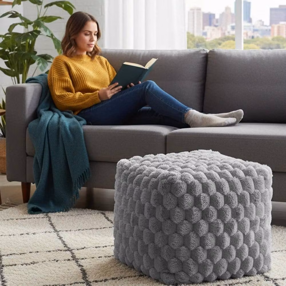 Home Republic Chunky Popcorn Faux Fur Bean Bag in Silver, W/D/H: 43 x 43 x 43 cm – 2