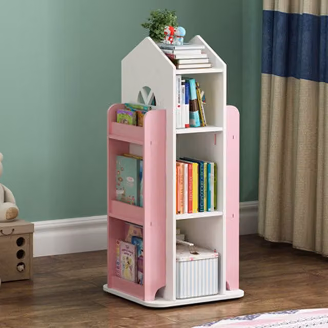 Livingandhome Pink Wooden Swivel Bookcase for Children