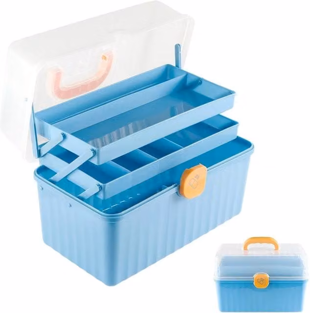 FORGEVIO Plastic Tool Box and Sewing Box with Lid, Blue – 1