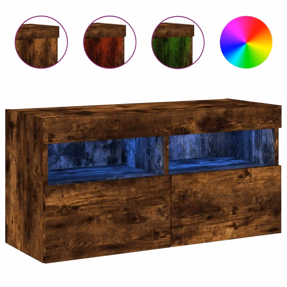 Berkfield Home TV Wall Cabinet with LED Lights in Smoked Oak Brown, W/D/H: 80 x 30 x 40 cm – 3