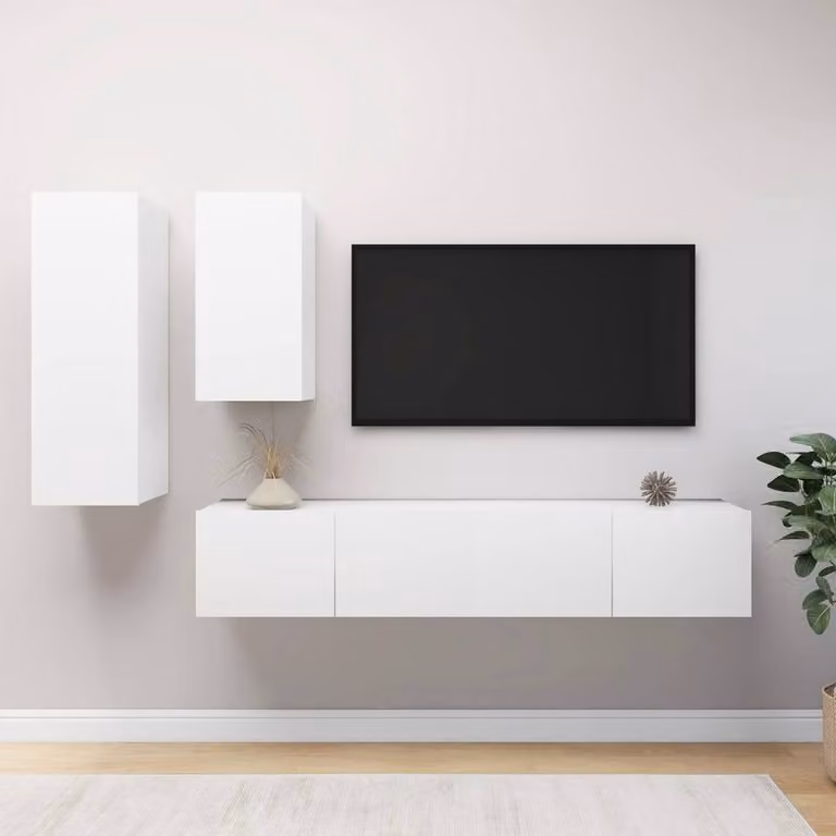 Berkfield Home Modern 4 Piece White Matt Engineered Wood TV Cabinet Set
