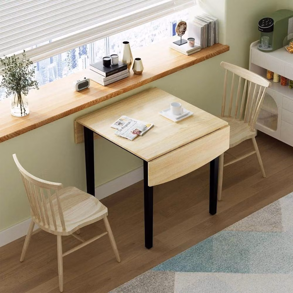 KORVIXA Home Brown Wood Folding Kitchen Dining Table, W/D/H: 100 x 100 x 76 cm – 2