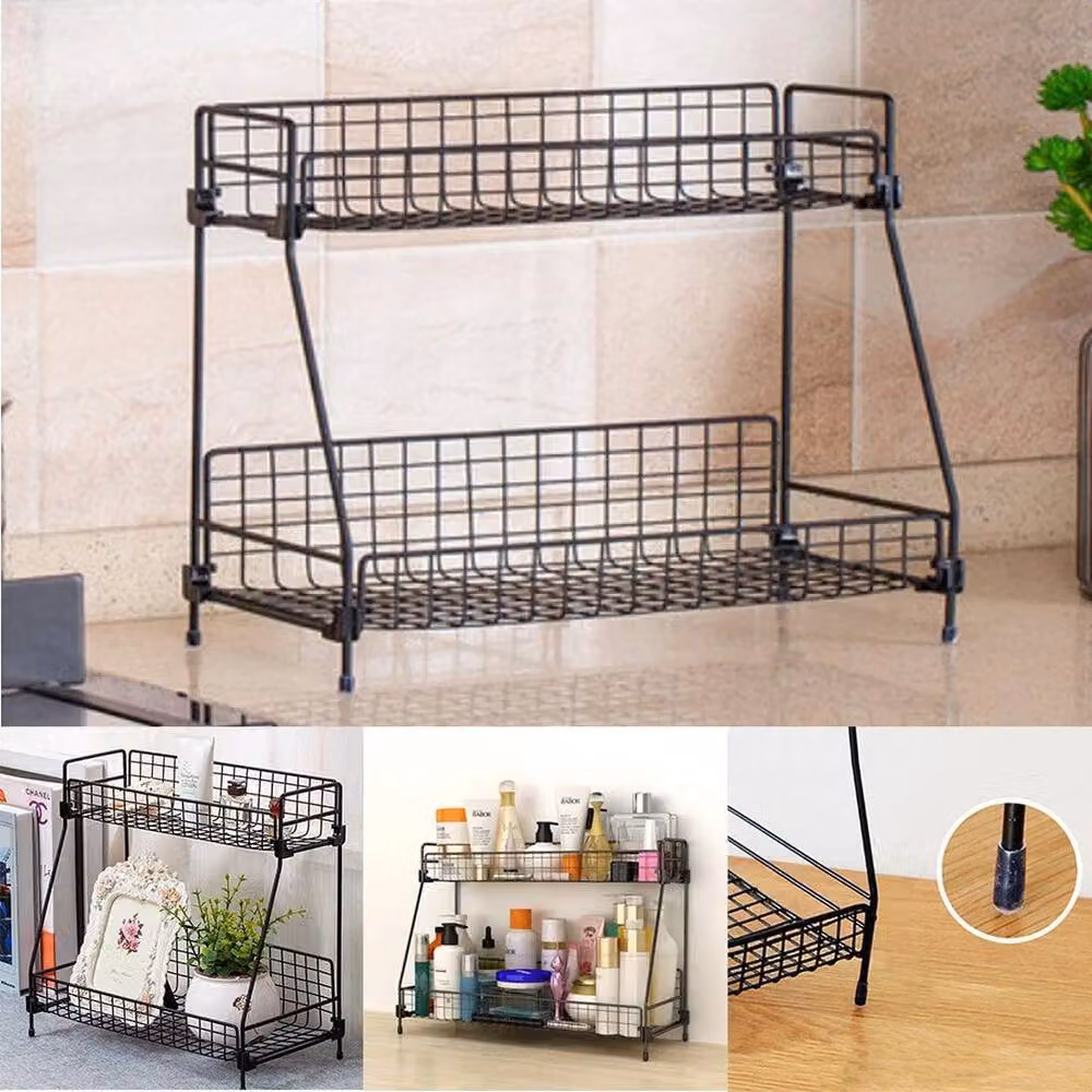 Kelvenix Large 2 Tier Cosmetic and Kitchen Spice Shelf in Black, W/D/H: 41.5 x 30.0 x 16.0 cm – 2