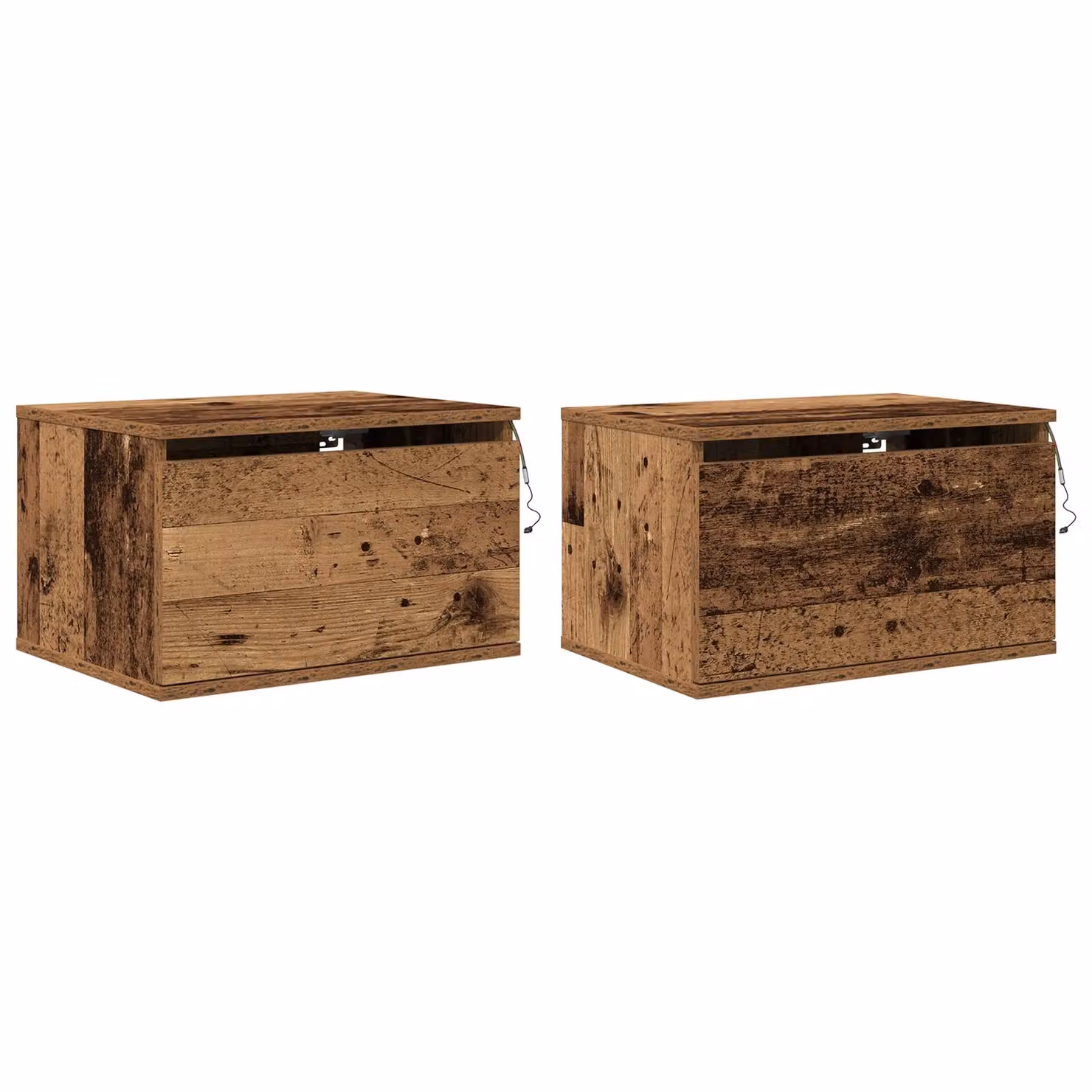 Berkfield Home Set of 2 Wall-Mounted Rustic Wood Bedside Cabinets with Integrated LED Lights in Brown – 2