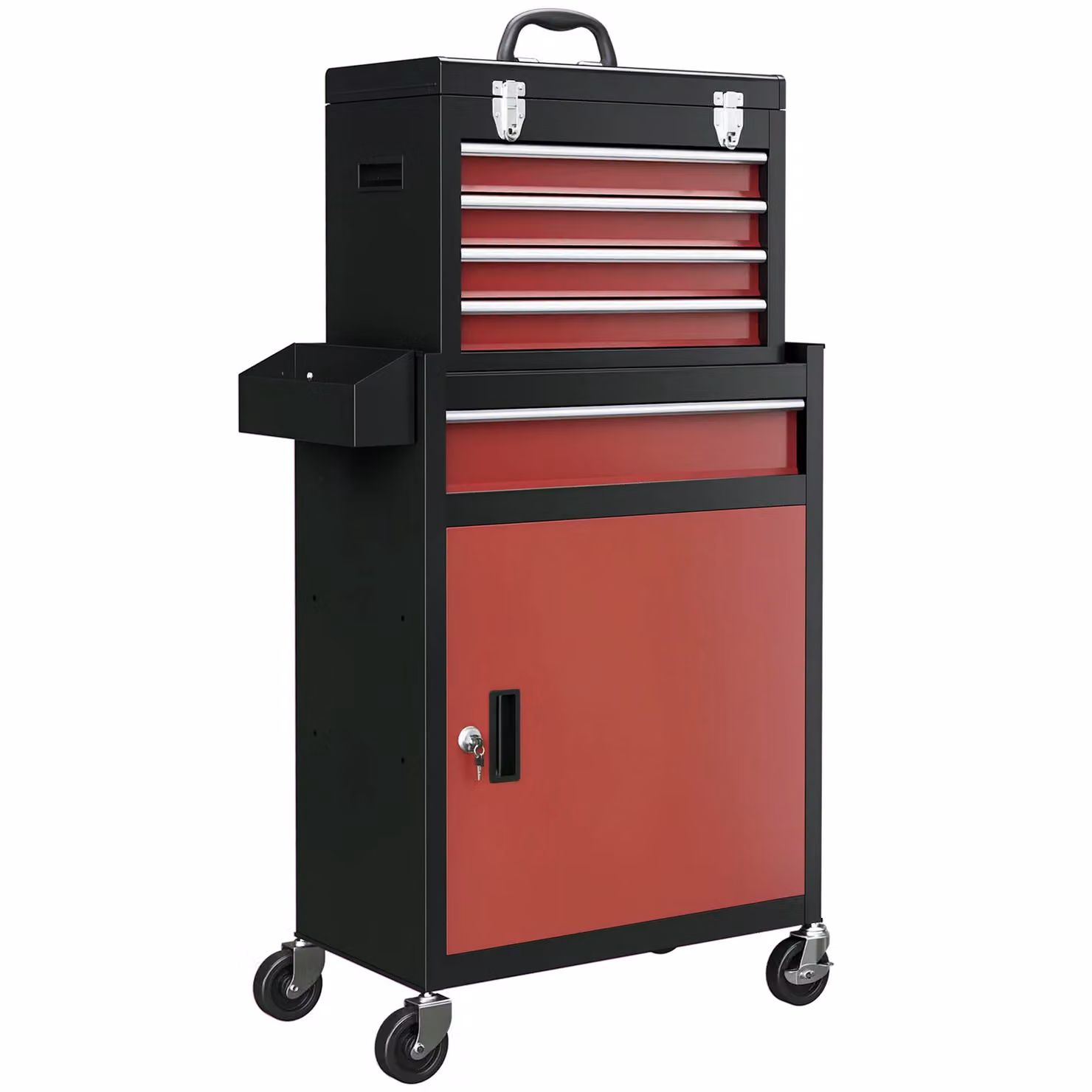 HOMCOM Rolling Tool Cabinet with 5 Lockable Drawers in Red Steel, W/D/H: 60.0 x 28.0 x 105.0 cm – 2