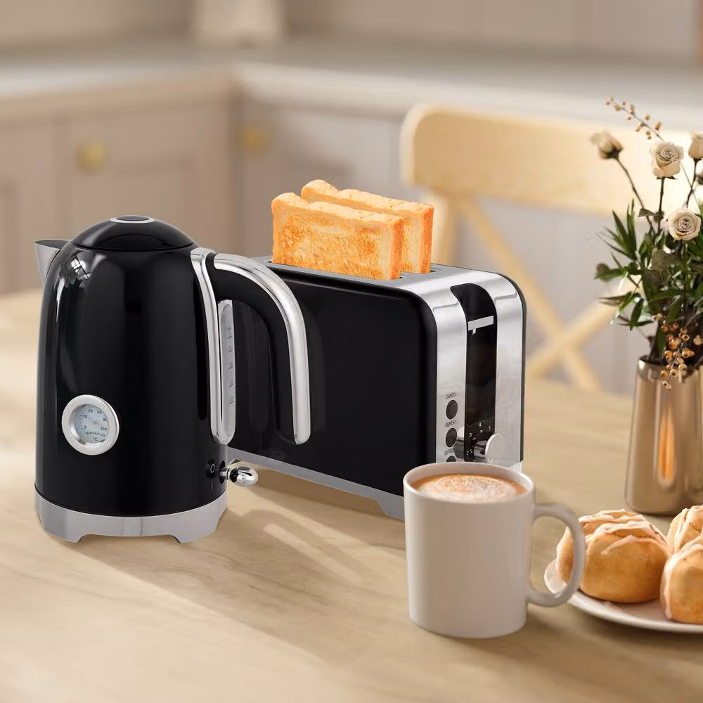 STILVORA Retro Toaster and Kettle Set in Black and Silver – 3