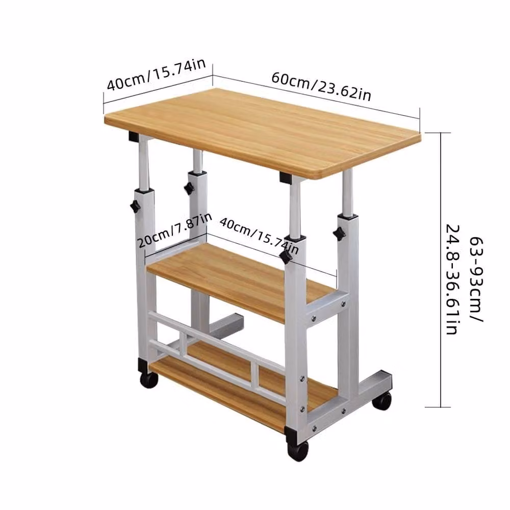 EONLION Foldable Wood Mobile Over Bed Table in Brown, Height Adjustable with Castors, 100 cm – 2