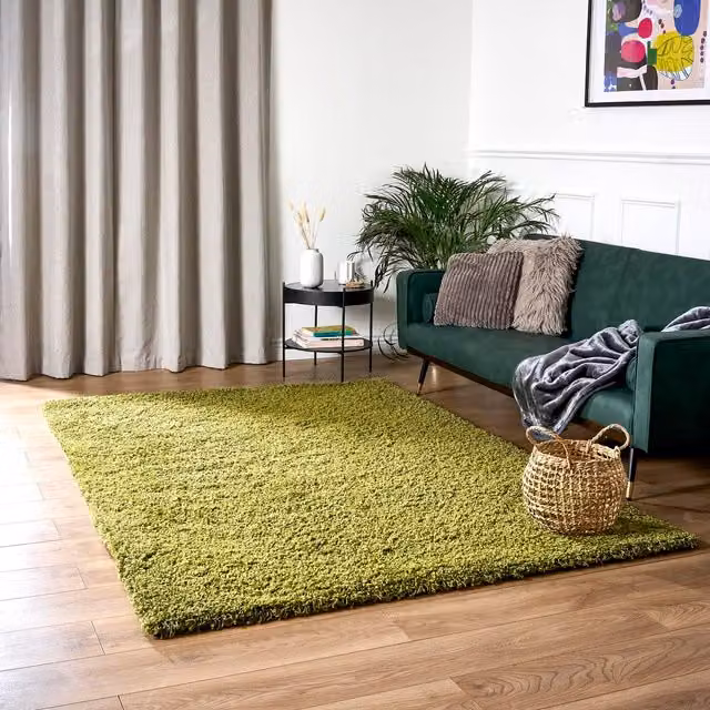 Bravich California Shaggy Rug, Green, W: 110 cm, D: 60 cm