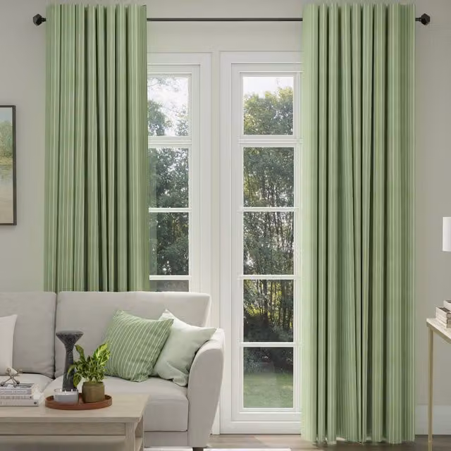ANTE DECOR Burgess Green Printed Cotton Stripe Made To Measure Blackout Curtains