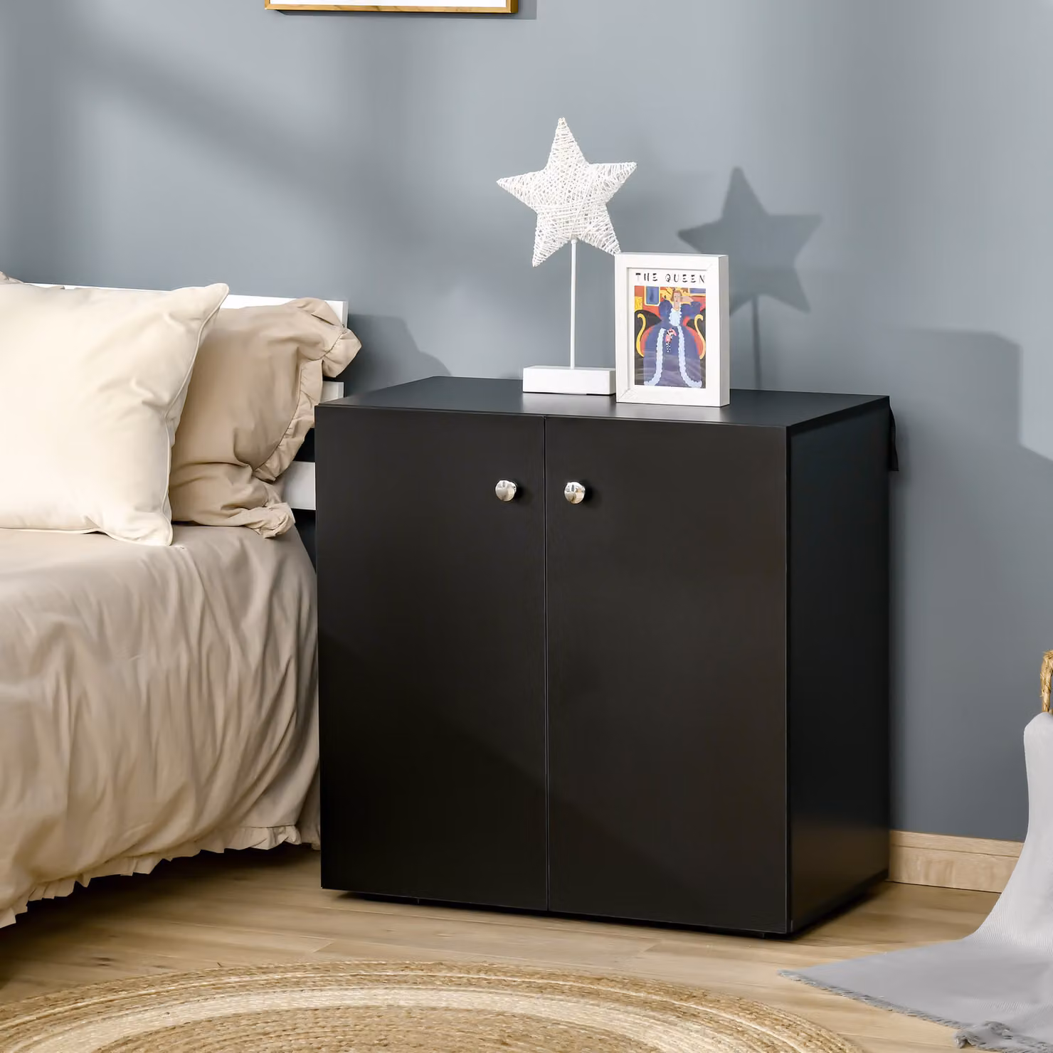HOMCOM Black Wooden Storage Cabinet with Two Shelves and Modern Sideboard Design – 2