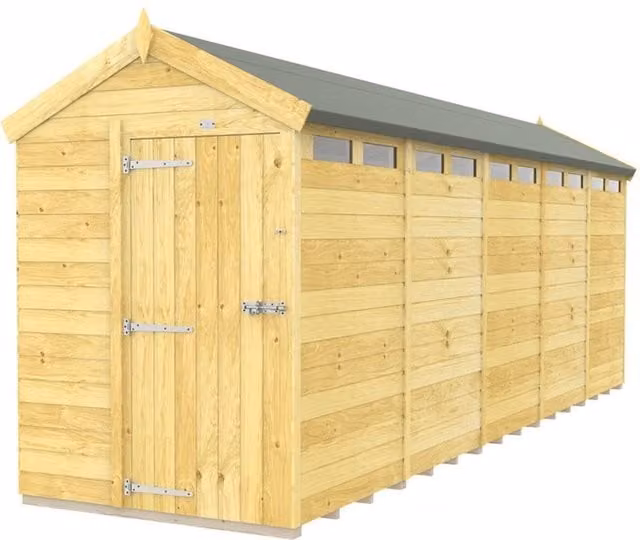 Buttercup Farm Apex Security Wooden Shed with Single Door in Brown, W: 147 cm, L: 592 cm, H: 217 cm