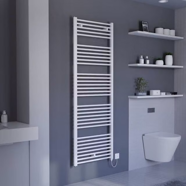 Bathroom Kingdom Primo Electric Straight Heated Towel Rail, White, H: 114 cm, W: 60 cm, D: 6 cm