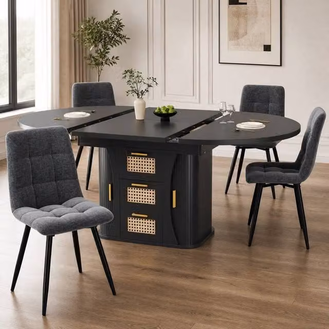 STILVORA Extendable Dining Table with Storage Drawers in Black – 1