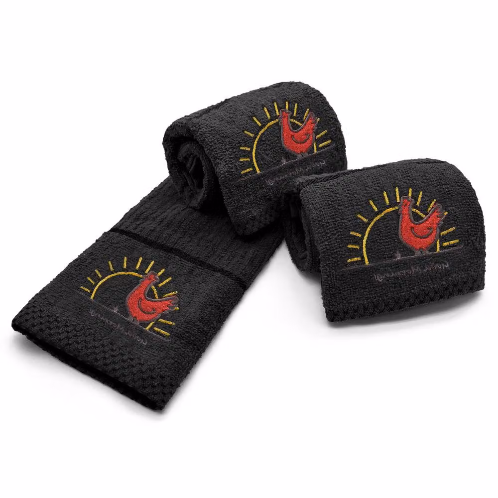 Velosso Black Cotton Tea Towel with Chicken Embroidery – 2