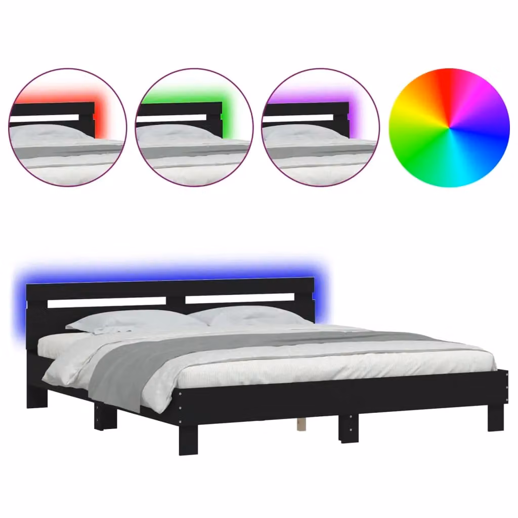 Berkfield Home Modern Bed Frame in Black with LED Under-Bed Lighting and USB Charging Port, W/D/H: 200 x 200 cm – 2