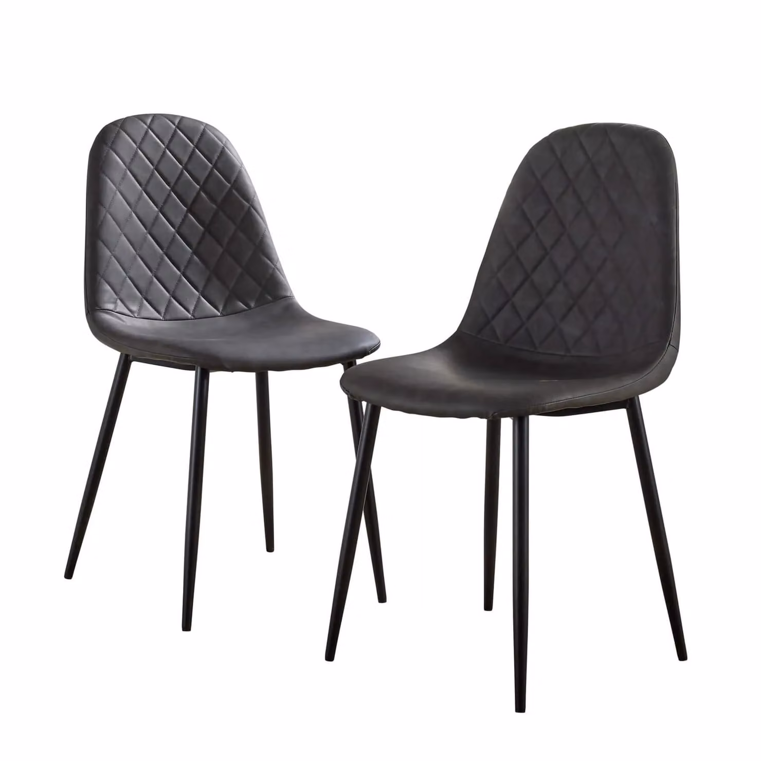 Home Source Set of 2 Mid-Century Dining Chairs with Geometric Fabric and Metal Legs in Grey – 4