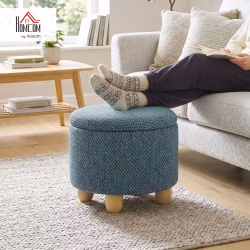 HOMCOM Cube Storage Ottoman Footstool in Blue, W/D/H: 38.5 x 38.5 x 33.5 cm – 2