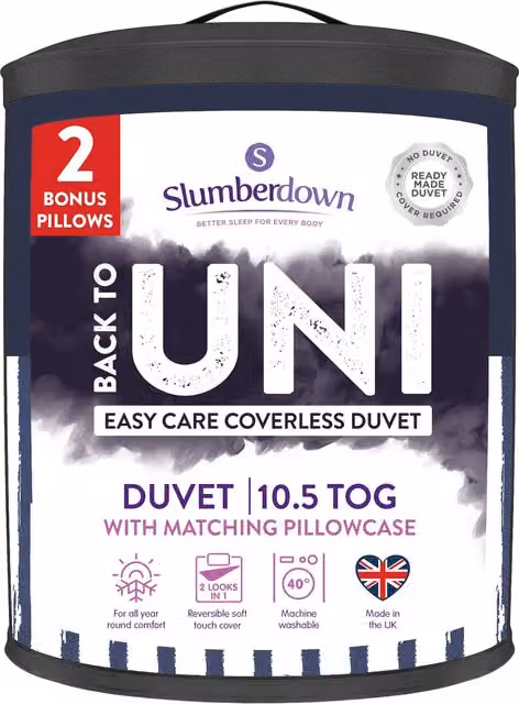 Slumberdown Back to Uni Single Bed Set, 10.5 Tog Navy Striped Coverless Duvet, 2 Pillows and Matching Pillowcase – 4