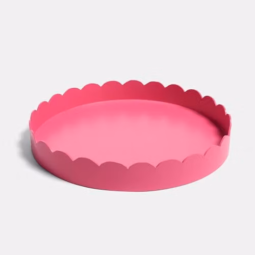 OHS Round Scallop Edge Decorative Plastic Storage Tray in Pink, Diameter: 35 cm – 2