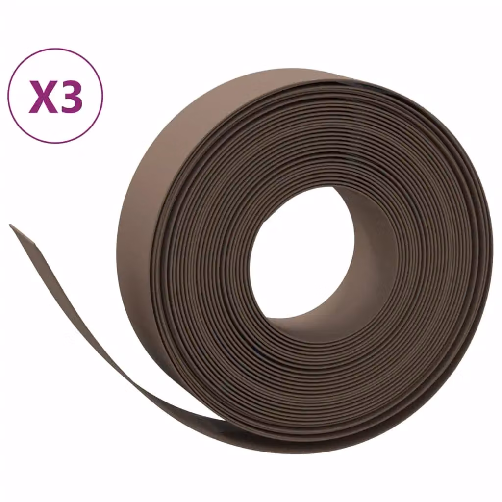 Berkfield Home Garden Edgings, 3 Pieces, Brown Polyethylene, 10 m Total Length, Height: 15 cm – 2