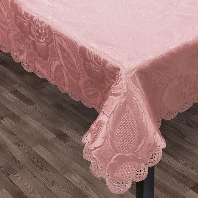 Intimates Pink Floral Damask Jacquard Polyester Tablecloth, W x W: 91.44 x 91.44 cm
