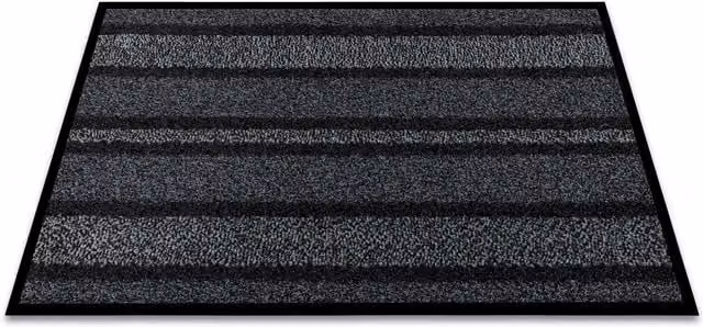 RugsX Arizona 935 Grey Striped Weatherproof Polypropylene Doormat, W: 90 cm, D: 150 cm