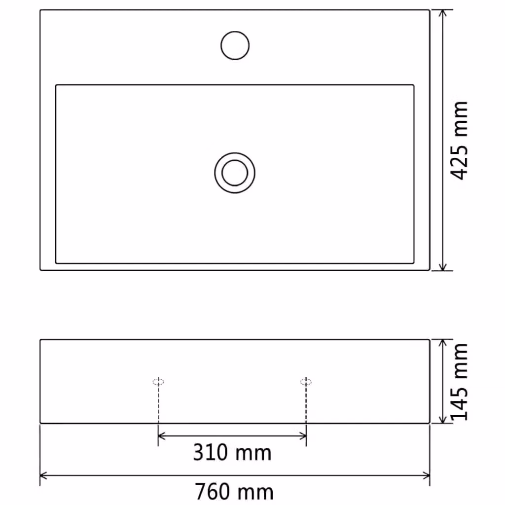 Berkfield Home Rectangular Ceramic Basin in Black with Faucet Hole, W/D/H: 76 x 42.5 x 14.5 cm – 4