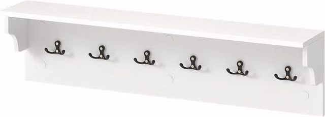 VOGREX Wooden Wall Coat Rack with 6 Hooks in White, Width: 80 cm – 1