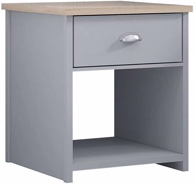 VOGREX Matt Grey Bedside Table with 1 Drawer and Oak Top