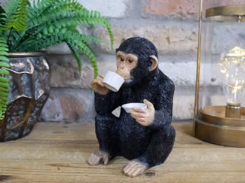 Gifts Direct 2 U Tea Drinking Monkey Ornament, Multicolour Resin Animal Tabletop Statue – 3