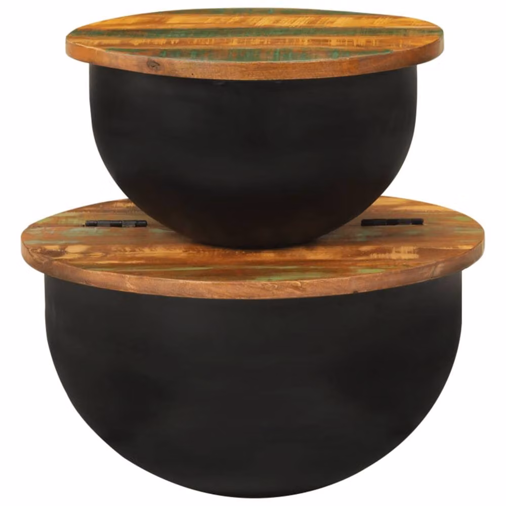 Berkfield Home 2 Piece Black Solid Reclaimed Wood Nested Coffee Table Set – 3