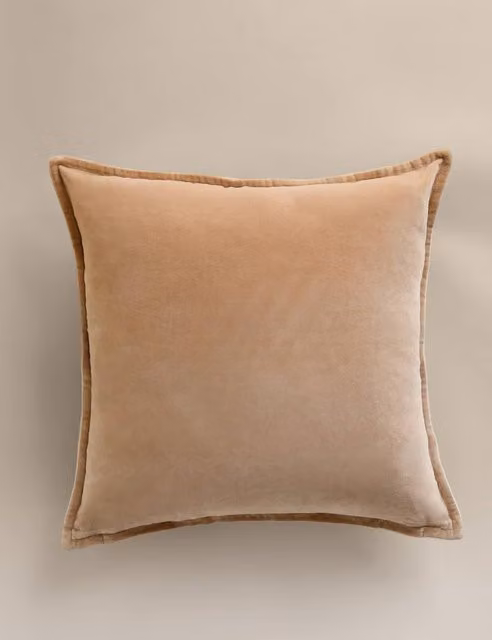 M&S Pure Cotton Velvet Square Cushion in Beige