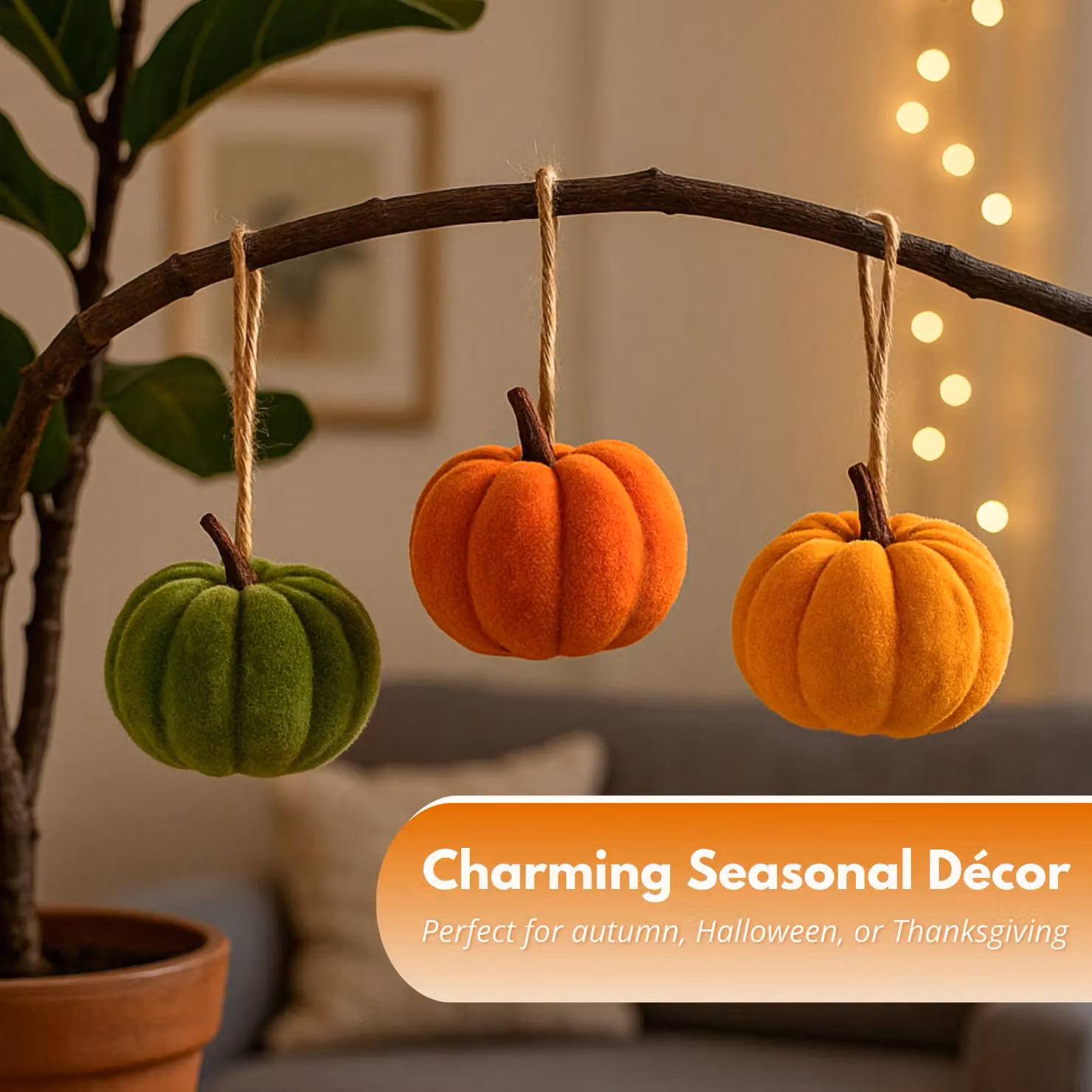 Marco Paul Pack of 7 Orange Autumn Mini Pumpkin Hanging Decorations for Halloween, 8 cm – 5