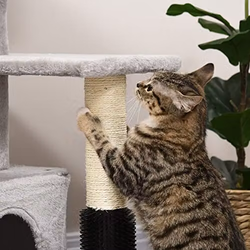 PawHut Grey Cat Tree with Condo, Cave, and Integrated Toys, H 85 cm x W 48 cm x D 48 cm – 4
