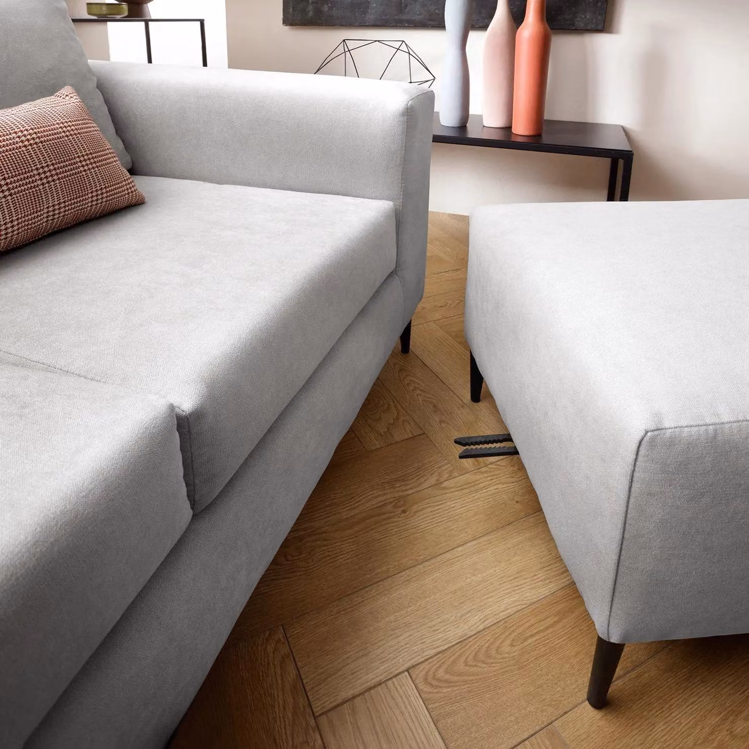 Abakus Direct Capri Reversible L-Shape Corner Sofa with Matching Ottoman in Light Grey – 1